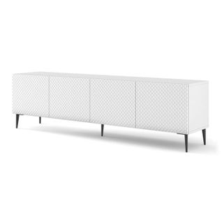 Meuble TV Meuble Hi-fi Sur Pied Blanc Mat 200x42x56cm Ravi C Diamant Pied Noir