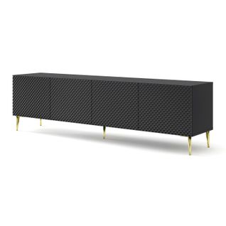 Meuble TV Meuble Hi-fi Sur Pied Noir Mat 200x42x56cm Ravi C Diamant Pied Or