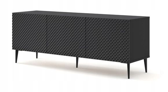 Meuble TV Meuble Hi-fi Sur Pied Noir Mat 150x42x58cm Ravi C Diamant Pied Cadré Noir