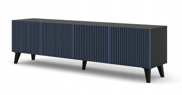 Meuble TV Meuble Hi-fi Sur Pied Noir/bleu Marine 200x42x56cm Ravi F Peint Pied Noir