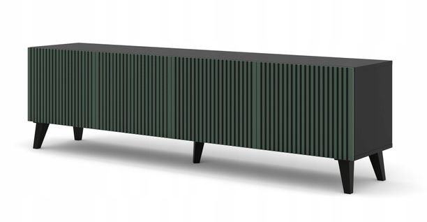 Meuble TV Meuble Hi-fi Sur Pied Noir/vert Foncé 200x42x56cm Ravi F Peint Pied Noir