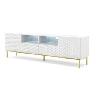 Meuble TV Meuble Hi-fi Sur Pied Blanc Mat 200x42x58cm Ravi Cck Pied Cadré Or