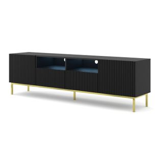 Meuble TV Meuble Hi-fi Sur Pied Noir Mat 200x42x58cm Ravi Cck Pied Cadré Or