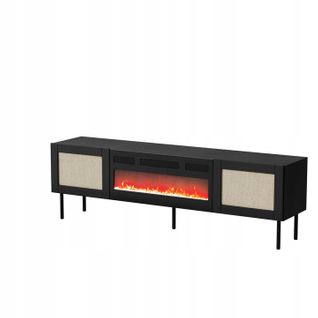 Meuble TV 180x55x40 Cm Noir Yota Avec Cheminée Intégrée Meuble Hi-fi Sur Pied