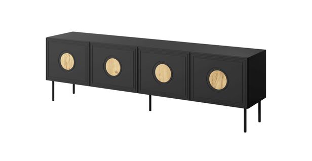 Meuble TV 200x60x40 Cm Noir Mat/chêne Artisan Palazo Meuble Hi-fi Luxueux Sur Pieds