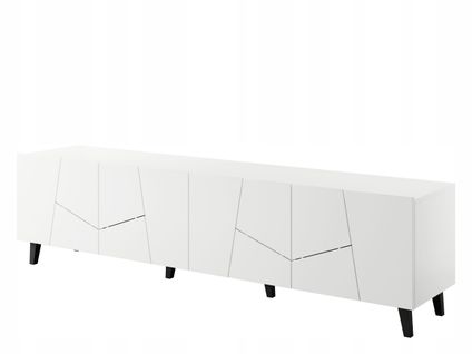 Meuble TV 200x52x42 Cm Blanc Mat Viso Meuble Hi-fi Luxueux Sur Pieds