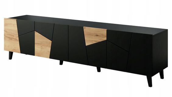 Meuble TV 200x52x42 Cm Noir Mat/noir + Chêne Artisanal Viso Meuble Hi-fi Luxueux Sur Pieds