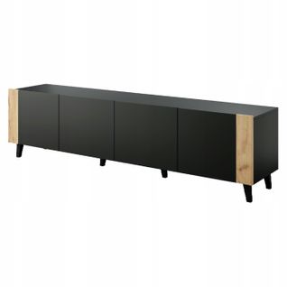 Meuble TV 200x52x42 Cm Noir Mat Futi Meuble Hi-fi Luxueux Sur Pieds