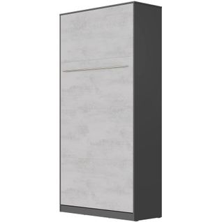 Lit Escamotable +2 Placards Vertical 120x200+(50x2)cm Miroir Lit Mural Supérieur Anthracite/béton