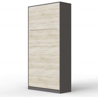 Lit Escamotable +2 Placards Vertical 120x200+(50x2)cm Miroir Lit Mural Anthracite/chêne Sonoma