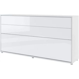 Lenart Lit Escamotable Matelas Inclus Horizontal 90x200cm Blanc Brillant Lit Rabattable"consus"