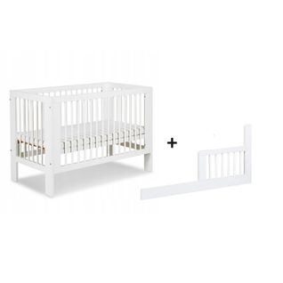 Lit Bébé 120x60cm Blanc Olive Barreaux Amovible Et Barrière De Sécurité Inclus