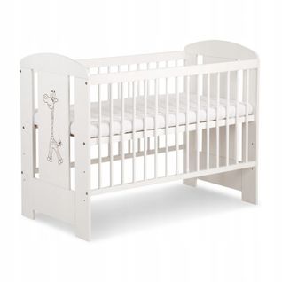 Lit Bébé 120x60cm Blanc Girafe Lit à Barreaux Amovible