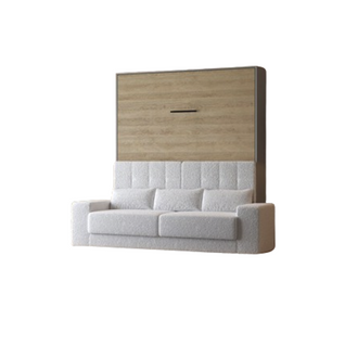 Lit Escamotable 160x200cm Vertical Canapé Blanc Lit Mural Sup M1 Gris/chêne