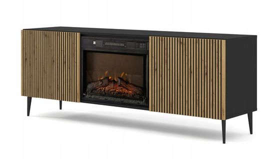 Meuble TV Meuble Hi-fi Sur Pied Couleur Chêne Artisan 170x42x63cm Ravi Fbp Pied Noir