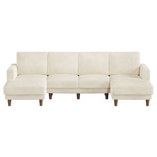 Grand Canapé 4 Places En U,tissu De Velours Côtelé Respirant Avec Accoudoir,beige