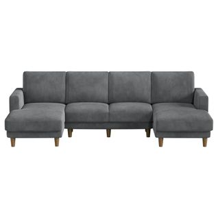 Grand Canapé 4 Places En U,tissu De Velours Côtelé Respirant Avec Accoudoir,gris Foncé