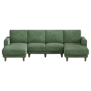 Grand Canapé 4 Places En U,tissu De Velours Côtelé Respirant Avec Accoudoir,vert