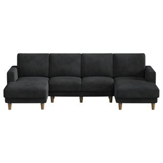 Grand Canapé 4 Places En U,tissu De Velours Côtelé Respirant Avec Accoudoir,noir