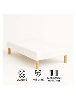 Sommier Tapissier Blanc 90x200 Cm - Fabrication Française Artisanale - Pieds s - Hauteur Avec