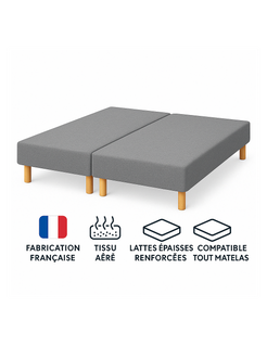 Sommier Tapissier Gris 80x200x2 Cm (160x200) - Fabrication Française Artisanale - Pieds s - Ha