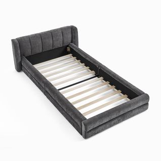 Lit Simple Lit Enfant 90x200cm Lit Junior Sommier à Lattes Tête Lit Style Moderne Minimaliste Gris