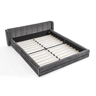 Lit Double 140x200cm Lit Junior Sommier à Lattes Tête De Lit Style Moderne Minimaliste Gris