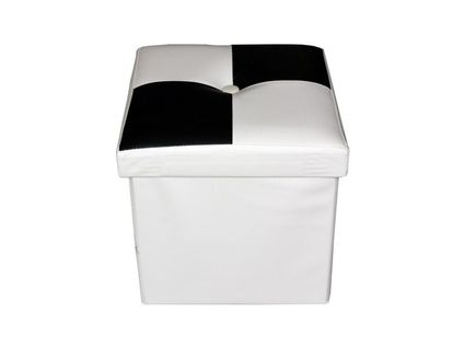 Pouf Coffre De Rangement Noir Blanc Faux Cuir Moderne 30x30x30