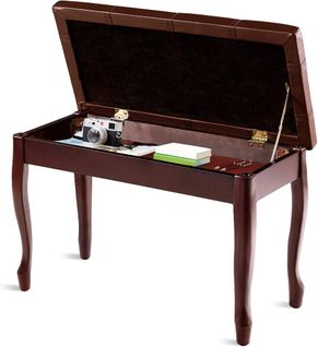 Banquette Pour Piano, Avec Coussin En Cuir Rembourré Confortable Et Compartiment De Rangement Marron