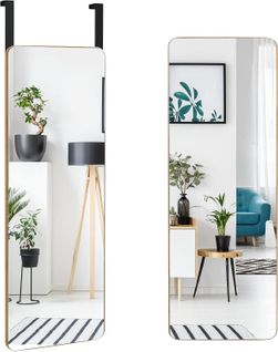 Miroir Porte Suspendu 100 X 35 Cm Avec Cadre En Bambou, 2 Façons D'accrochage Et Style Moderne