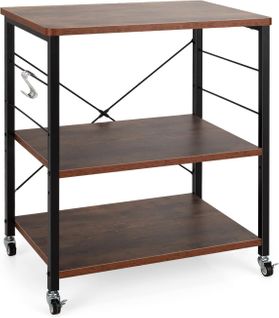 Chariot De Service à Roulette Avec 10 Crochets Amovibles et 3 Desserte De Cuisine (marron)