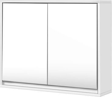 Meuble De Salle De Bain Avec Miroir Hd, 55 X 14 X 45 Cm Armoire Wc Mural, 2 Etagères Blanche