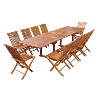 Lubok - Salon De Jardin Extensible Avec Table Rectangle 10 Places En Teck Huilé