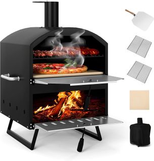 Four à Pizza Extérieur Portable à Bois Avec Pierre Carrée Pelle De Cuisson Housse