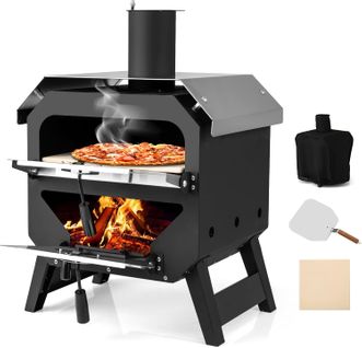 Four à Pizza Multi-combustibles Portable Avec Pierre à Pizza, Toit En Acier Inoxydable