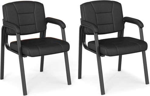 Lot De 2 Chaise De Bureau Chaises D'invités, Structure En Métal Et Accoudoirs Rembourrés (noir)