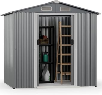 Abri De Jardin Métal Galvanisé 3,7 M³,double Porte, Cabane De Jardin Exterieur, Gris