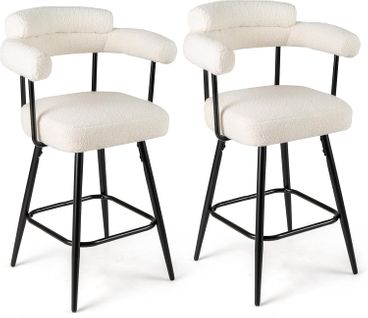 Lot De 2 Tabourets De Bar En Peluche, Dossier, Accoudoirs Incurvés, Pieds En Métal (beige)