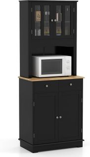 Buffet Cuisine, Meuble Cuisine Rangement 2 Tiroirs Et 2 Placards (68 X 40 X 170 Cm,noir)