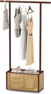 Porte-vêtements En Bambou Avec Panier Linge En Rotin Pe, Triangle, Boîte De Rangement