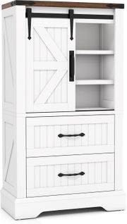 Armoire De Rangement Rustique Avec Portes De Grange Coulissante, Étagères Réglables