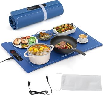Chauffe Plat Électrique Pliable Pour Aliments Avec Minuterie Réglables (bleu, 61.5×38×2.3)