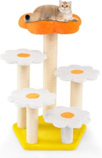 Grand Arbre à Chat à Thème Floral 90 Cm, Arbre à Chat Design, 5 Plateformes, 59 × 56 × 90 Cm