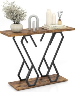Table Console, Meuble D'entrée Avec Étagère, Design Géométrique Moderne (marron Rustique)