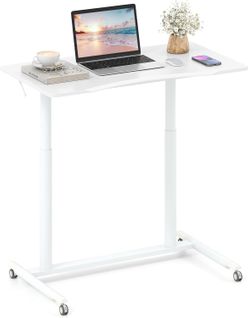 Table Roulante Pour Lit Canapé 95x52cm, Bureau Debout Réglable En Hauteur, Table D'appoint (blanc)
