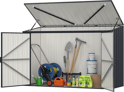 Abri De Jardin En Métal Galvanisé 1,9 M³, Double Porte Verrouillable, Couvercle Rabattable