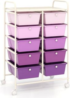 Chariot De Rangement 10 Tiroirs En Pp, Cadre En Métal (violet Dégradé,m - 10 Tiroirs)