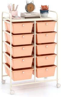Chariot De Rangement 10 Tiroirs En Pp, Cadre En Métal (rose Pêche,m - 10 Tiroirs)