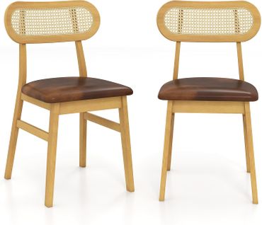 Chaise Salle à Manger Lot De 2, Bois D'hévéa, Dossier Rotin Cannage, Siège Rembourré (brun)