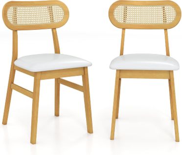 Chaise Salle à Manger Lot De 2, Bois D'hévéa, Dossier Rotin Cannage, Siège Rembourré (blanc)